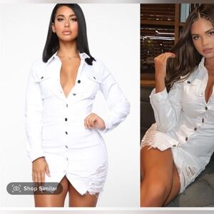 White Button-Up Denim Dress